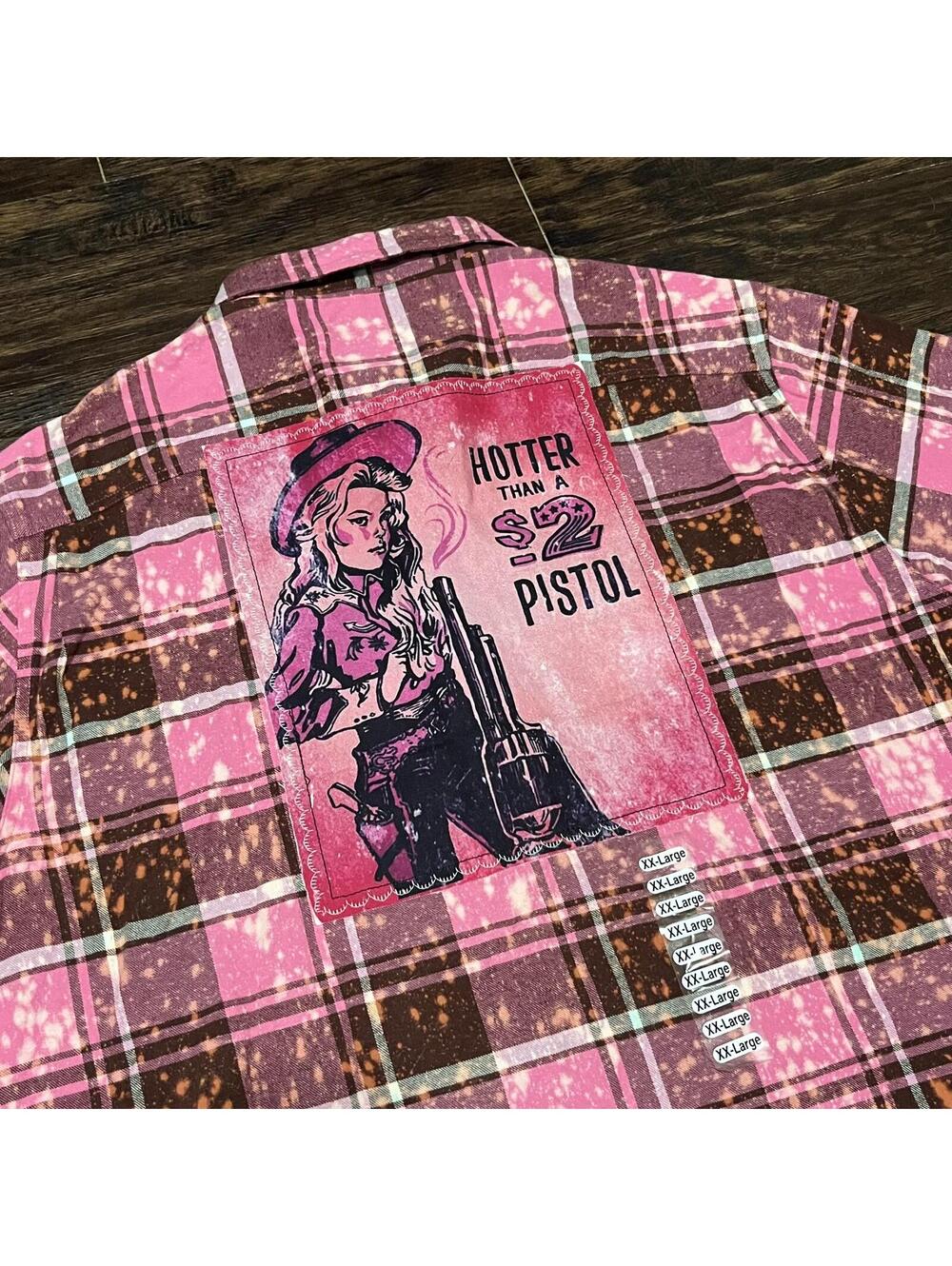 NWT Angry Minnow Mens Pink Flannel Shirt $2 Pistol Graphic Size 2XL